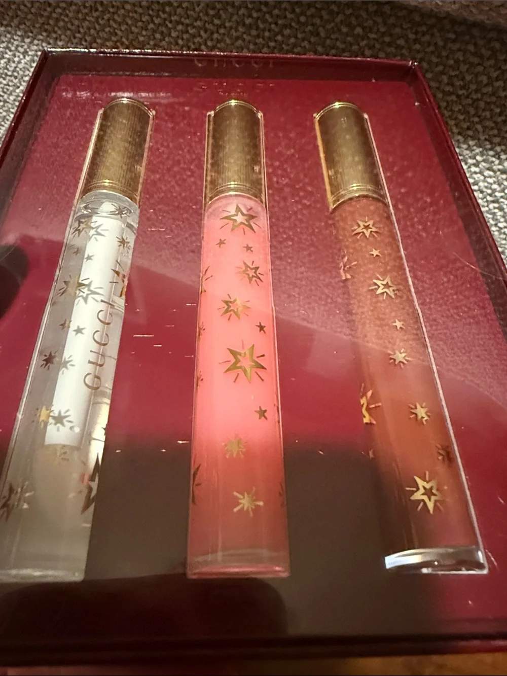 Gucci Lip Gloss Trio in Clear, Pink, Brown Authentic